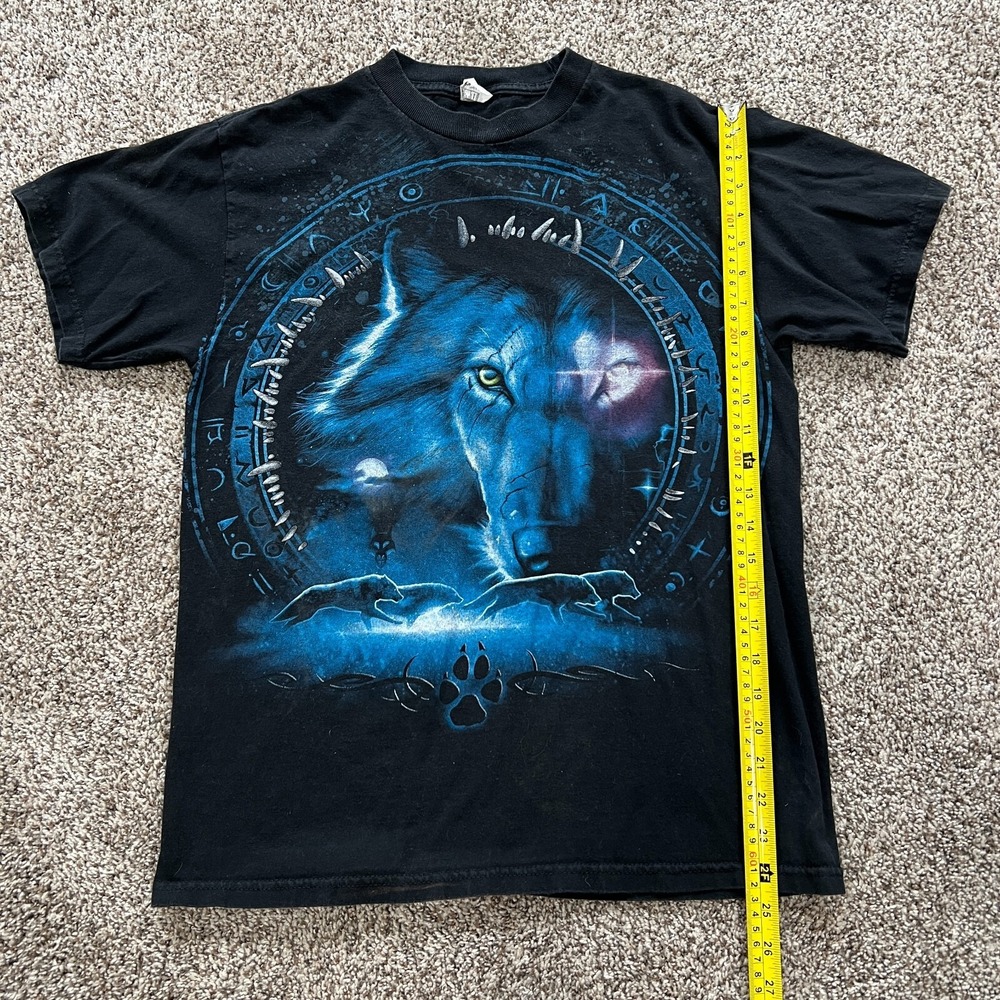 VTG Y2K Mystical Wolf Shirt Black Alstyle Tee T-Shirt Size M Runes Fangs Pack